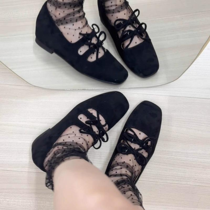 Women's Increasing Ballet Flats Lace Up Gladiator Faux Suede Casual Shoes Double Bow Mary Janes Shoes for Female 2025 New 1903