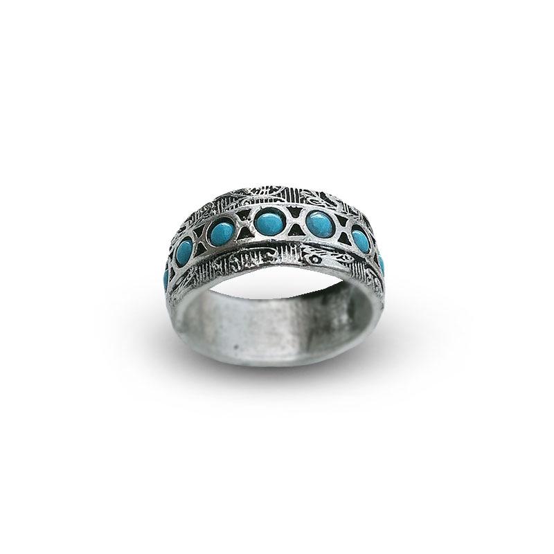 Retro Embossed Floral Turquoise Ring - Unisex European & American Fashion