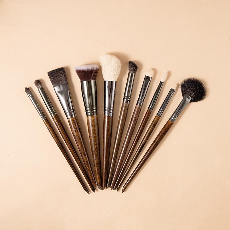 10-Piece Beginner Makeup Brush Set - Contour, Highlighter, Eyeshadow with Animal Hair