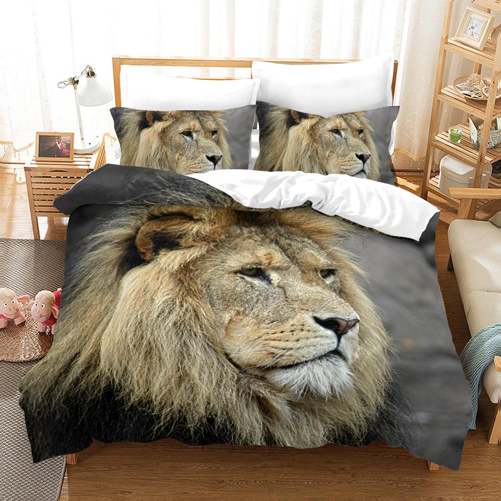 Ferocious Lion Digital Printing Three-Piece Set 3D Three-Dimensional Home Textile Quilt Cover Pillowcase