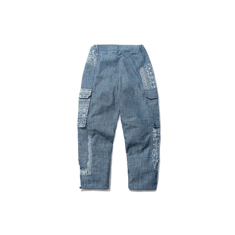 Li Ning Sports Fashion Series Pattern Print Drawstring Cuffed Woven Denim Pants Men Pants Hometown-Blue AJER005-1