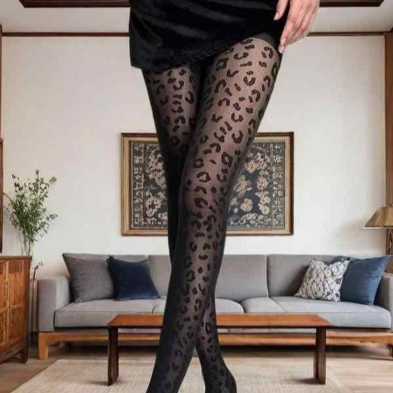Women's Sexy Leopard Print Leggings with Fleece 2026 Winter Stockings for Warmth, Black Women's Pantyhose