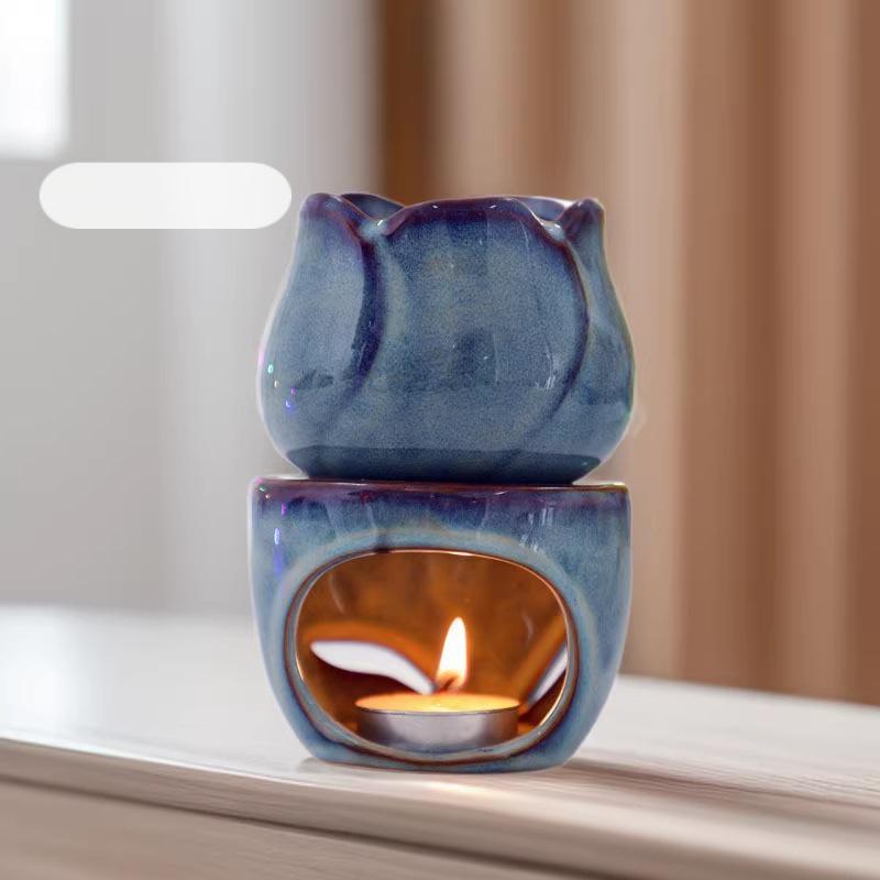 L17 Tulip Ceramic Incense Burner: Large Capacity Aroma & Essential Oil Candle Holder
