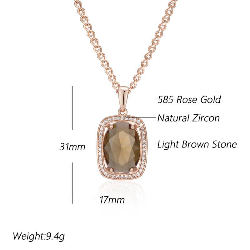 Oval Brown Natural Zircon Pendant Necklace For Women Fashion  Rose Gold Color High Quality Bride Wedding Jewelry