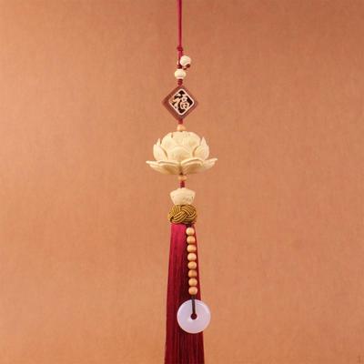 Lotus Car Pendant Rear View Mirror Decorative Universal Wood Carving Chinese Feng Shui Decor