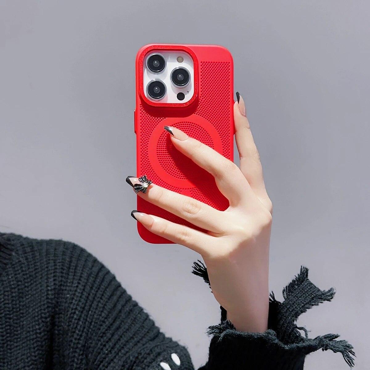 

Дышащая магнитная задняя крышка с матовой сеткой для iPhone 15 14 13 12 11 Pro Max Plus, противоударные чехлы для телефонов Magsafe с рассеиванием тепла iPhone11