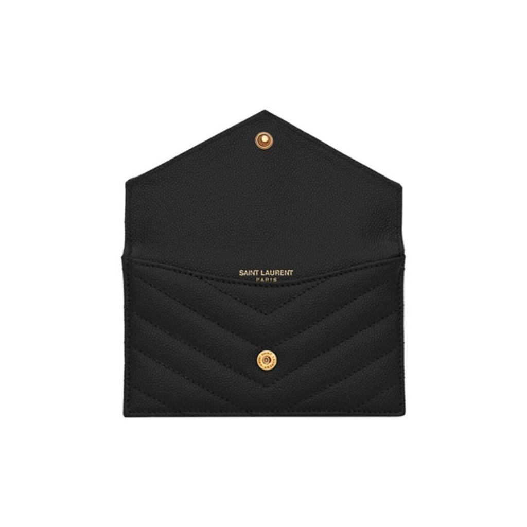 Saint Laurent YSL Monogram Gold Logo Grainy Embossed Quilted Zipper Leather Wallet Card Holder Women wallet Black 612808-BOW01-1000