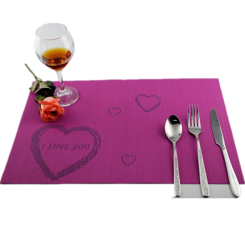 1Pc 30x45cm Love Heart Rose Pattern PVC Placemat Home Dinner Table Mat Valentine Day Wedding Party Decoration