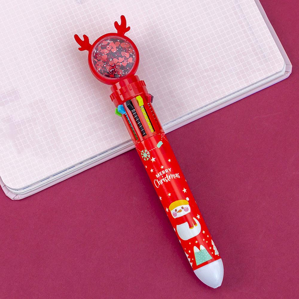 

1 шт. Милая шариковая ручка пресс мультяшный олень дедушка многоцветный 10 в 1 цвета канцелярские принадлежности для школы офисные принадлежности Ink Color:Black