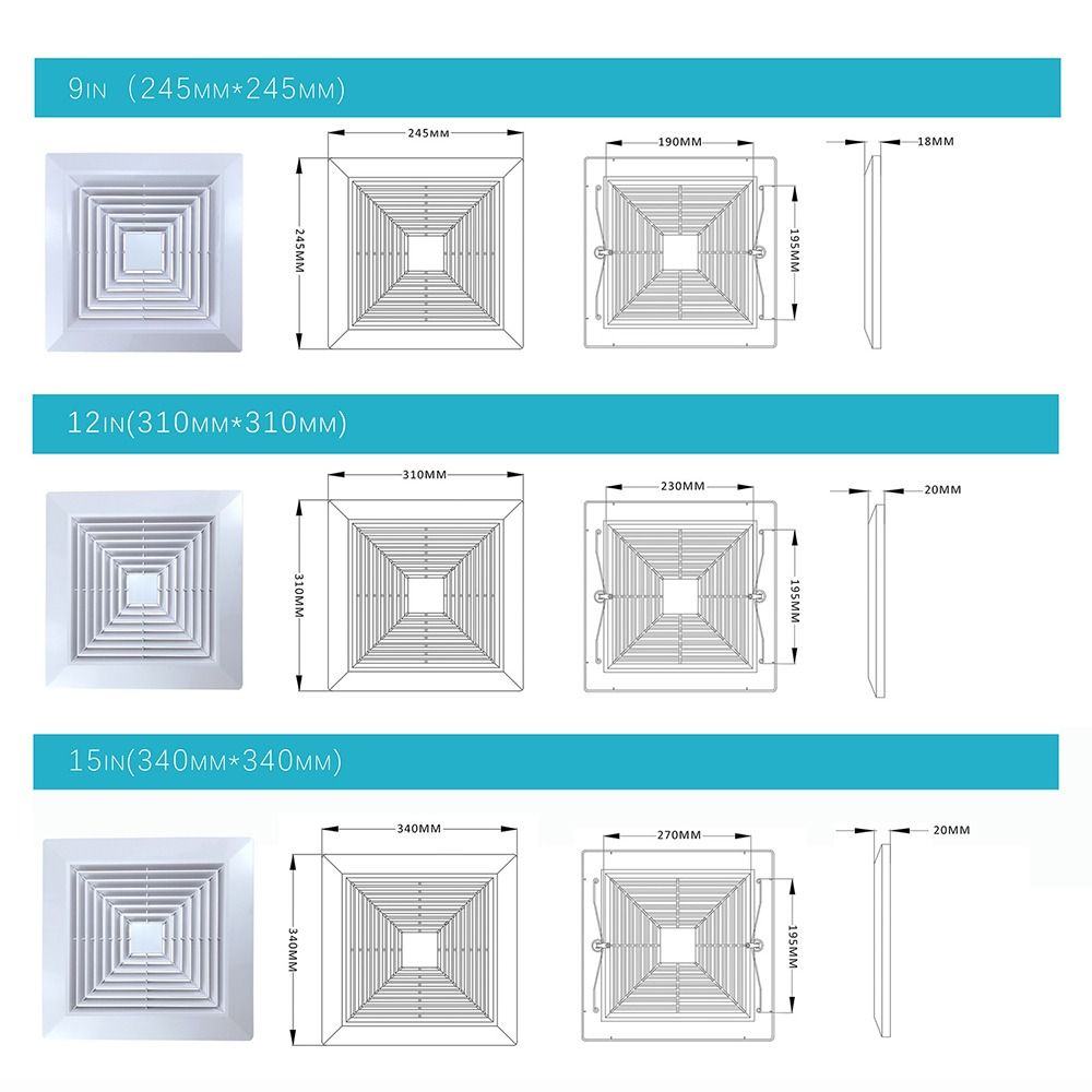 New With Spring Exhaust Fan Cover Square White Mounted Grille Diverter Ventilation Hood Ceiling or Wall
