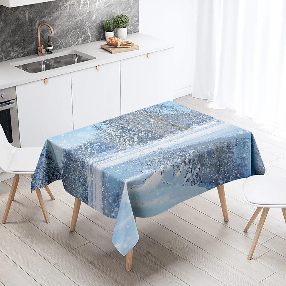 Winter Snow Tablecloth Beautiful  Anti-fouling Waterproof Rectangular Kitchen Table Home Decoration