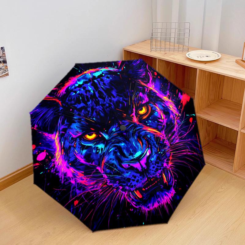 1 PC Automatic Folding Umbrella - Panther Abstract Artwork Pattern, Portable & Foldable Design with 8 Ribs, Christmas Birthday Gifts