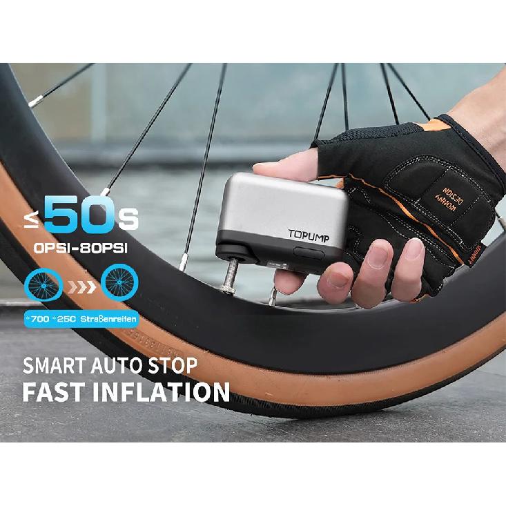 TOPUMP TB2 PRO Mini Portable Electric Pump for Bike Cordless Tire Inflator 120PSI Max 450mAh Battery with Sreen Fast Charging