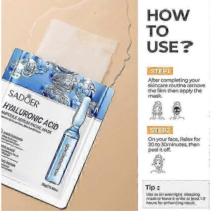15PCS Vitamin C Hyaluronic Acid Face Mask, Anti-Wrinkle Real Deep Hydration, 24K Golden Moisturiser Overnight Sheet Masks, Natural Soothing Face Mask