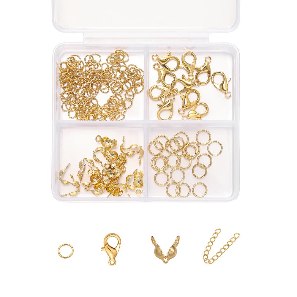 1 Box 4-Fächer 14/18 Karat Goldfarben Beschichtete Karabinerverschlüsse Offene Biegeringe Sets Für DIY Armband Halskette Schmuckherstellung Zubehör