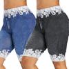 Women Fashion Lace Patchwork High Waist Leggings Denim Shorts Sports Minipants