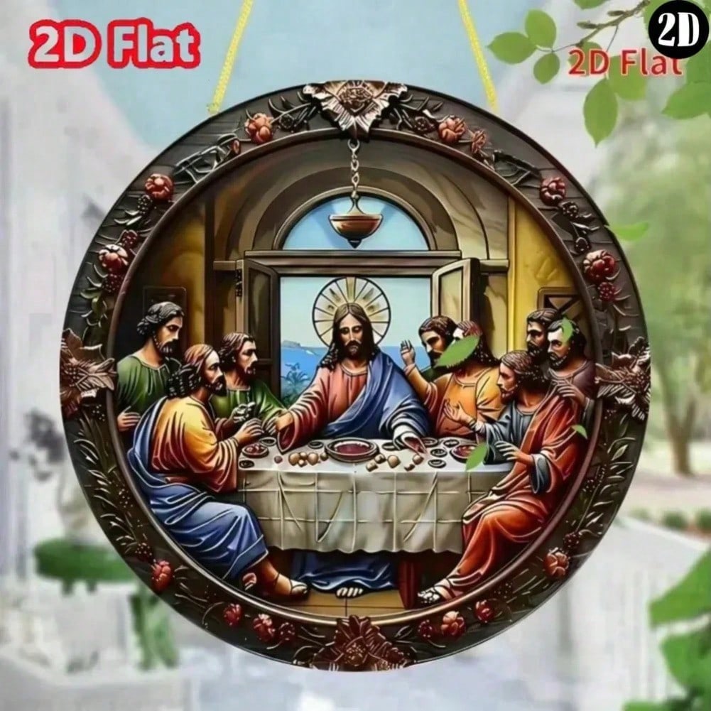 Religious Circular Metal Wall Art Jesus Apostles Last Supper Dining Room Decor Vintage Farmhouse Christian Plaque