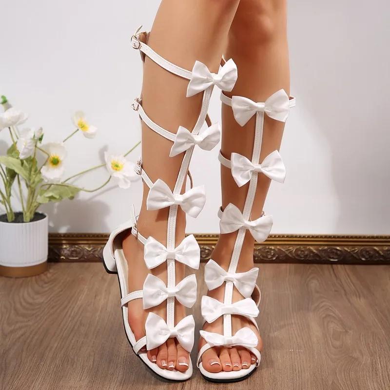 Fashion 2025 Summer Women's Low Heels Cross Strap Mary Jane Shoes Party Wedding Cosplay White Red Black Beaded Bow Princess Lolita Shoes