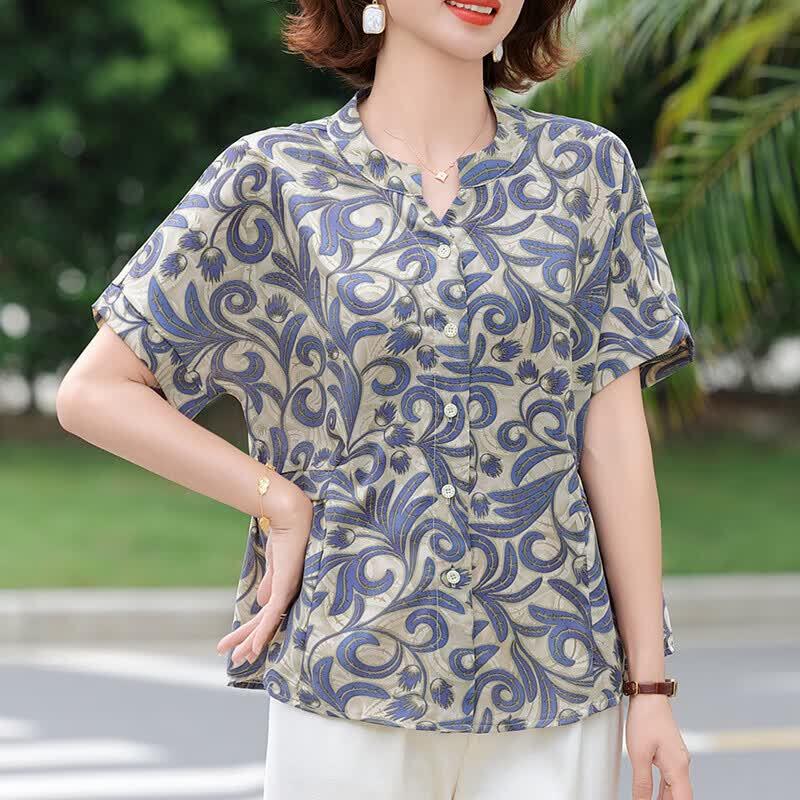 Women s Floral Chiffon Short-Sleeve Top XL