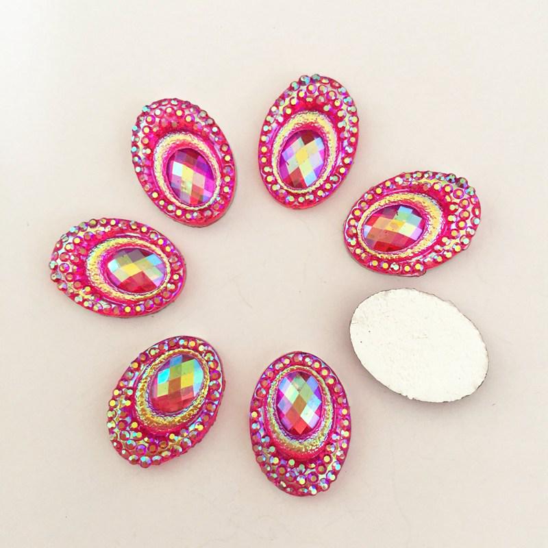 AB Resin Peacock Oval FlatBack Rhinestone Appliques/wedding DIY Craft 40pcs 13mm*18mm