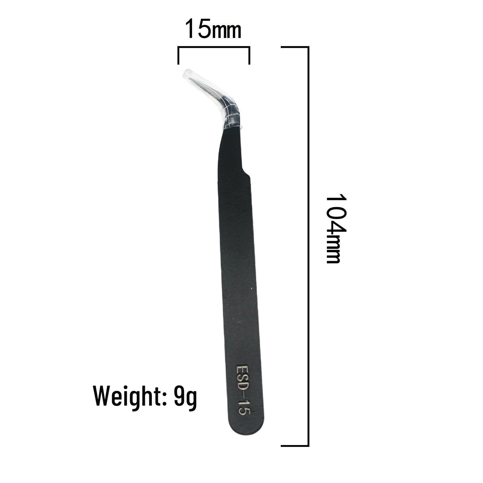 Black Tipped Anti-static Stainless Steel Elbow Tweezer Set for Jewelry and Journal Repair