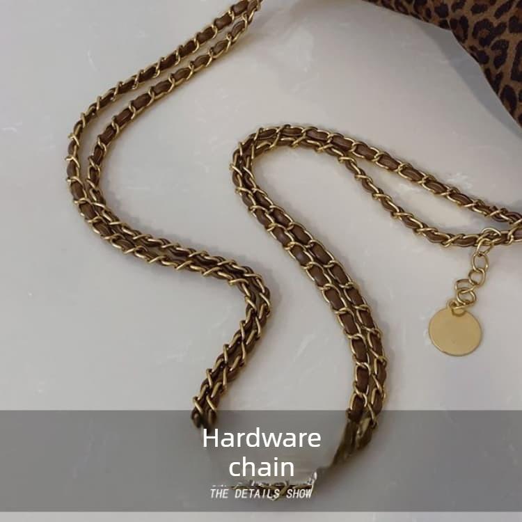 Ladies Gold Zipper Leopard Print Crossbody Bag