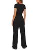 2024 Solid Color Casual Set: Ruffle Sleeve Top & High Waist Wide-Leg Pants Sportswear