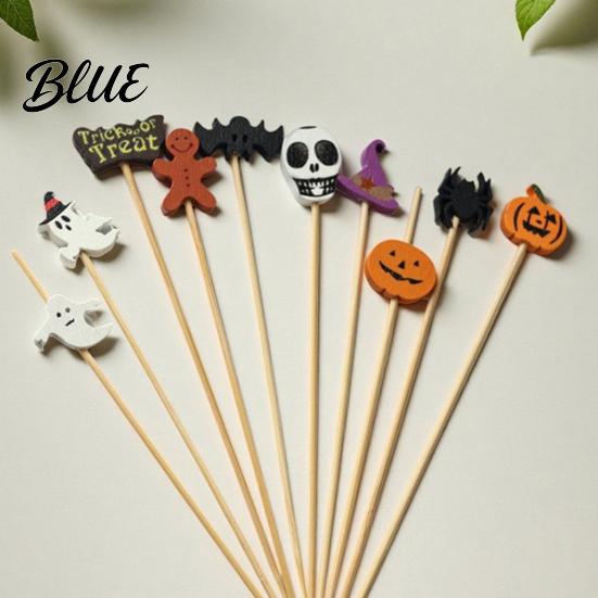 Party Food Decoration Picks 100PCS Disposable Cocktails Tags Halloween Pumpkin Ghost Bat Decor Bamboo Festive Fruit Markers Skewers Sharp
