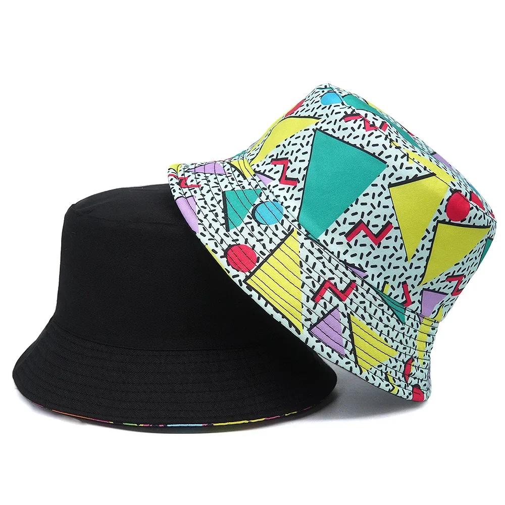 Print Design Bucket Hats Cool Personality Beach Double-Sided Female Sun Hat Bucket Hat Panama Cap Fisherman