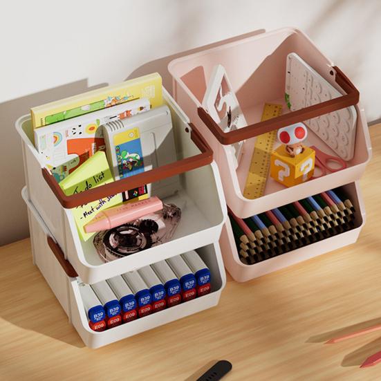 Desktop-Aufbewahrungsbehälter Kunststoff-Aufbewahrungsbox mit Griff Stapelbarer Aufbewahrungs-Organizer für Snacks Toilettenartikel Küchengewürze Büro Heimgebrauch