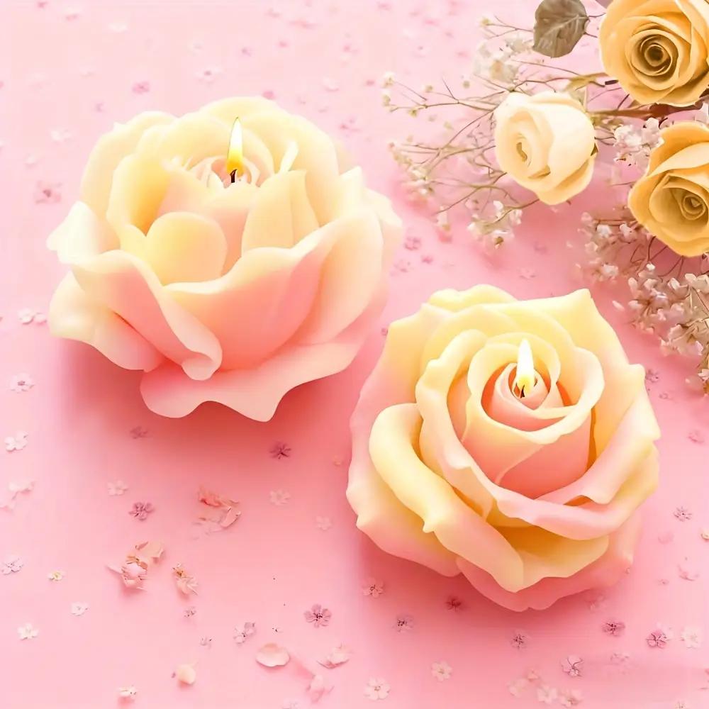 2-Piece Candle Mold Set, Romantic 3D Rose Silicone Candle Mold, Reusable High-Quality Flower Mold Suitable for Scented Wax, Handmador, Wedding