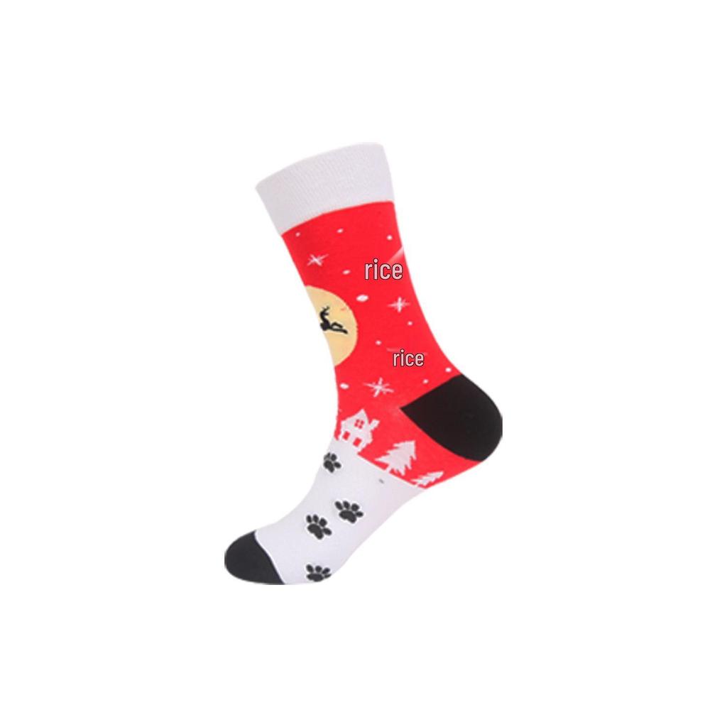 Autumn Santa & Reindeer Christmas Mid-Tube Cotton Socks for Men & Women - Trendy and Comfortable