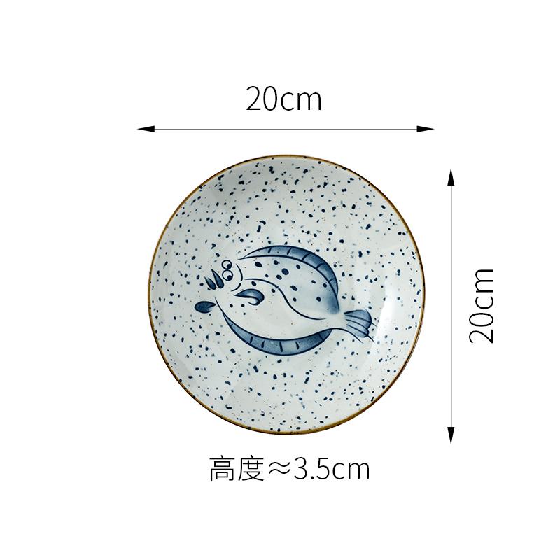 1pcs Ceramic Circular Dish Home Sushi Plate Japanese Seafood Dessert Plate Underglaze Colour Household Items Dinner Plates Set