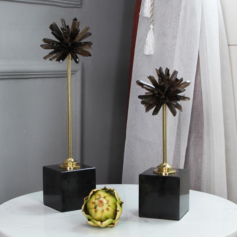 Black Crystal Handicraft Natural Crystal Artificial Flower Metal Figurine Decorative Figurines Home Decoration Accessories