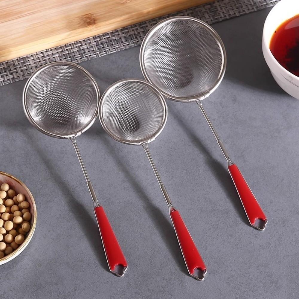 Stainless Steel Fat Skimmer Spoon Long Handle Multipurpose Fine Mesh Strainer Spoon Kitchen Tools Oil Sieve Filter Colander