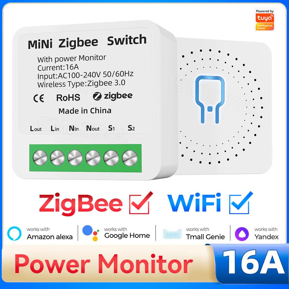 Умный выключатель Tuya Zigbee3.0, 1/2 клавиши, таймер реле для домашней автоматизации с монитором мощности кВтч, приложение Smart Life, для Alexa Google white