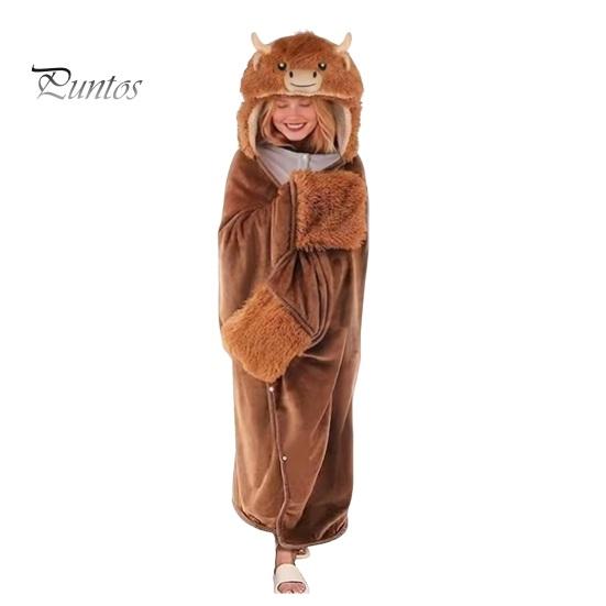 Comfortable Loungewear for Women Halloween Wearable Blanket Hoodie, Cozy Hooded Highland Cow Cape, Soft Festive Winter Throw Plush Sloth Black