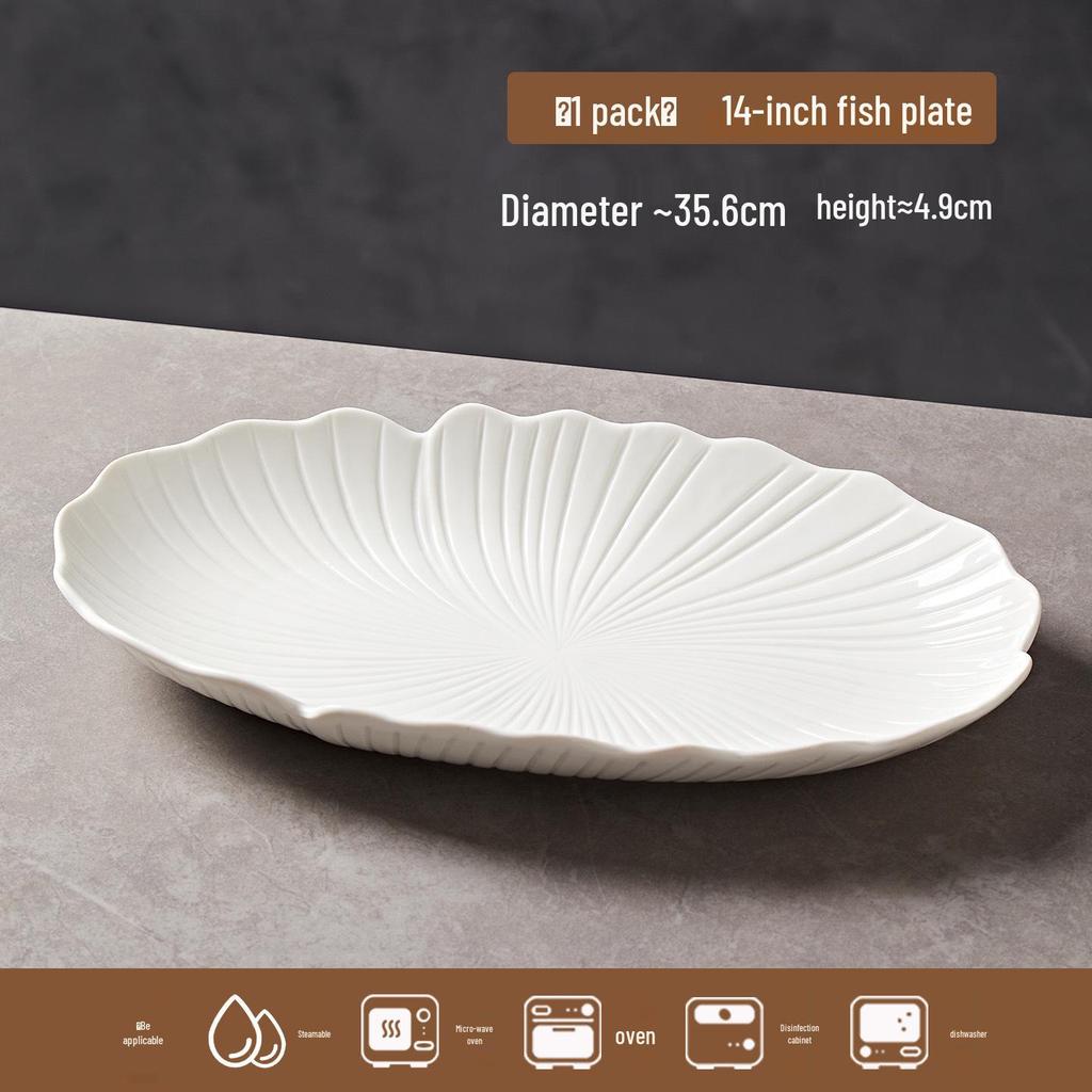 White Porcelain Oval Seafood Plate - High-Temperature Resistant, Ideal for Restaurants and Hotels.