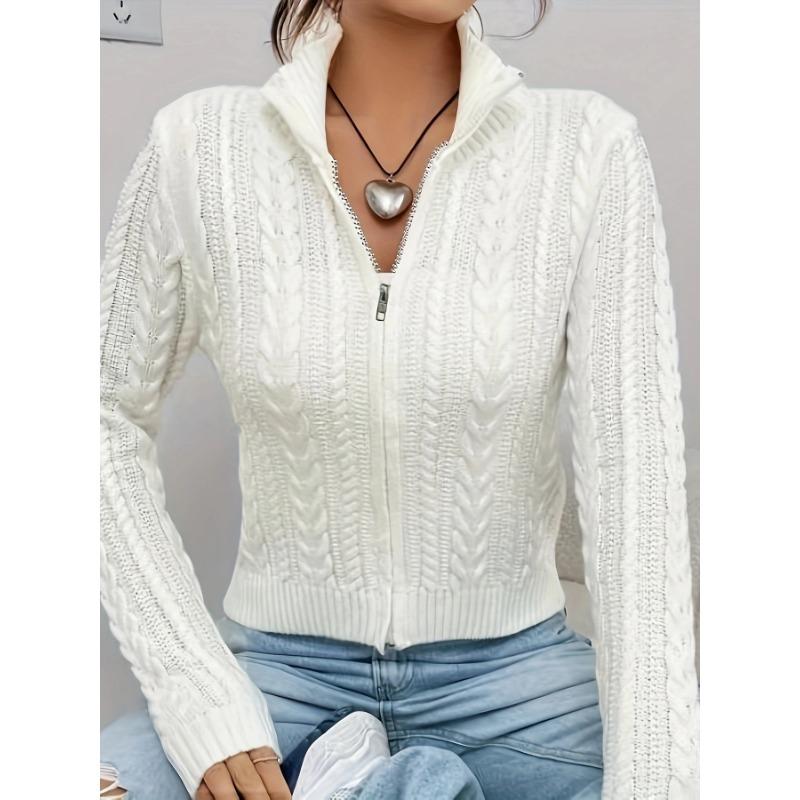 Women's clothing spring and autumn stand-up collar temperament commuting light and mature style zipper long-sleeved knitted cardigan jacket