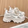Women's Summer 2025 Versatile Breathable Mesh White Dad Sneakers with Thick Soles for Street Style and Height Increase.