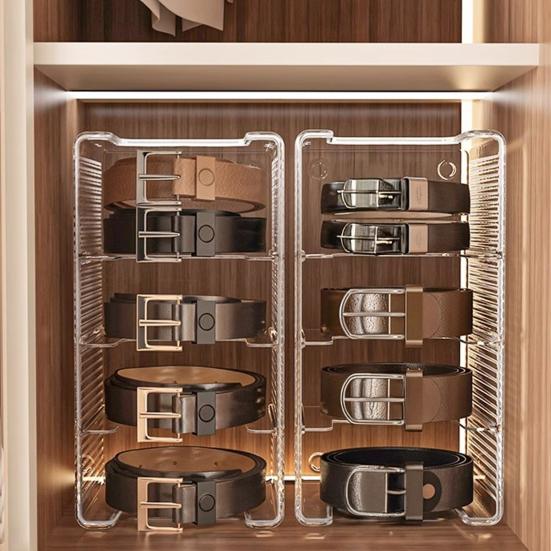 1/2Pcs Belt Storage Boxes Large Capacity 4 Grids Transparent Design Tie Belt Storage Holder Display Case Closet Organizer
