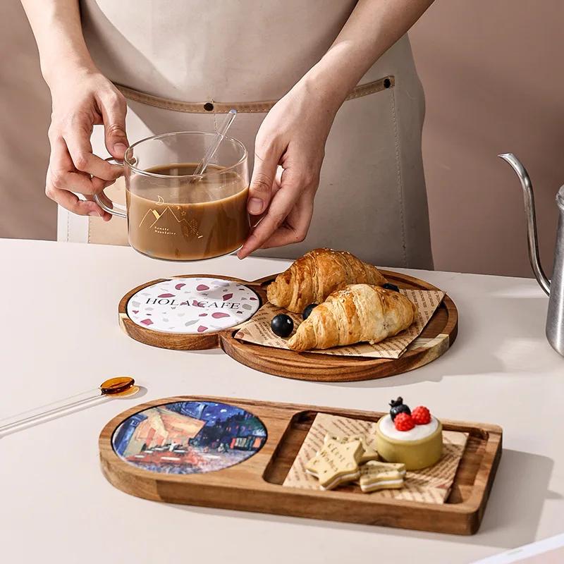 Japanese Solid Wood Tray Afternoon Tea Cake Small Meal Plate Dim Sum Snack Wood Tableware Household Bread Dessert