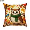 2D Flat - 1pc 2D Flat Throw Pillow Covers Autumn Season Owl Blue Bird Mushrooms Cartoon Style Brown Green Orange Soft Velvet Washable Pattern Pillow C