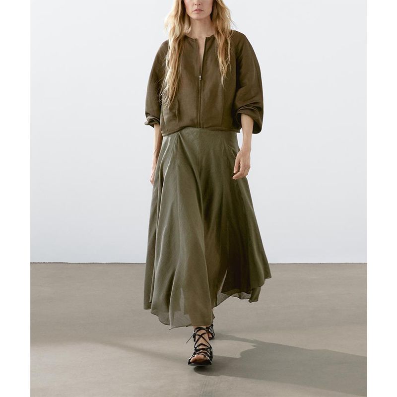 MD Spring and Summer Women's Clothing Art Department Irregular Design Skirt Draping Effect Mid Length Long Length Skirt 5266588