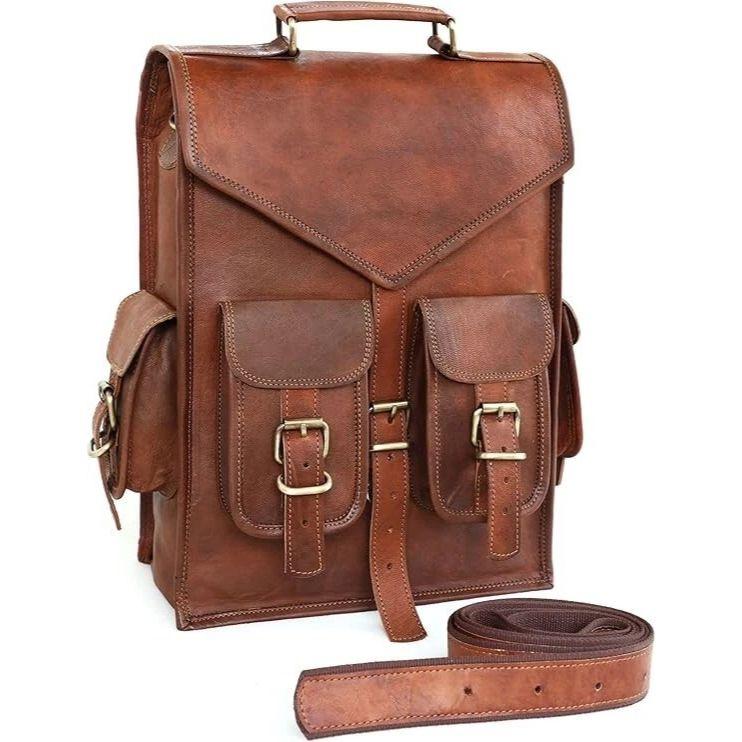 Bag Vintage Leather Rucksack Backpack Men's Genuine Laptop Travel Brown New Real