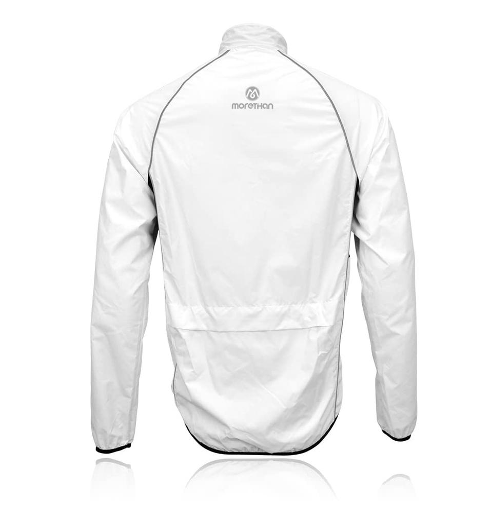 Morethan Langarm Radjacke Windbreaker Herren (Größe Klein/Weiß) Herbst Winter (Leicht/UV-Schutz/Rückentasche/Verstaubar) WVP-005