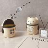 Clutter Storage Bucket Cream-style Cute High-appearance-level Trash Can Creative for Dormitory and Office Desks Mini Lid Strap