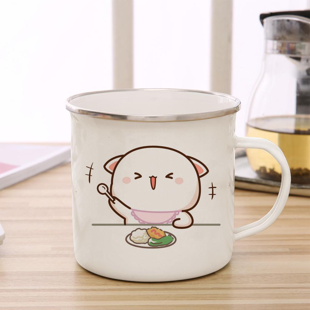 Peach and Goma Cat Enamel Coffee Tea Cup Cute Animal Breakfast Dessert Milk Water Cup Couple Gift