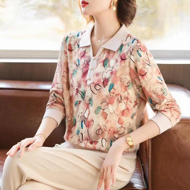 Women s Casual Long-Sleeve Lapel Knit Top L