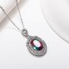 Silver Plated Oval Cut Rainbow CZ Pendant Necklace, Double Halo Cable Chain Necklace for Women